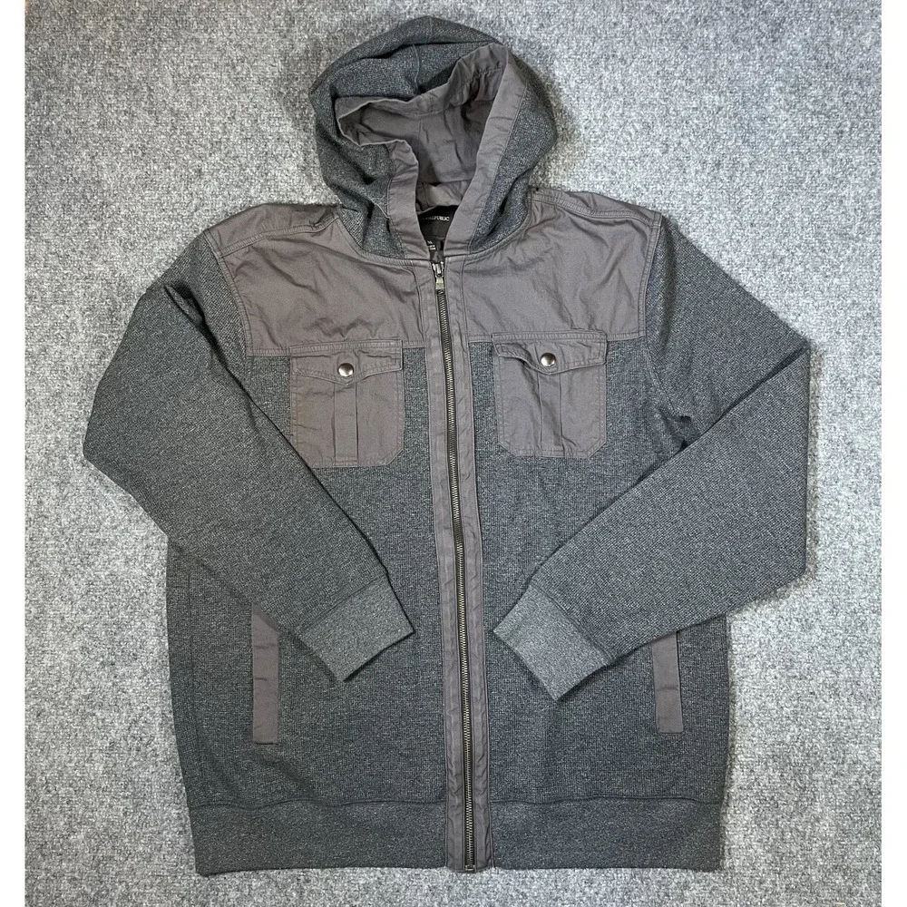 Banana Republic Full Zip Hoodie Mens XL Gray Mixed Media Utility Jacket